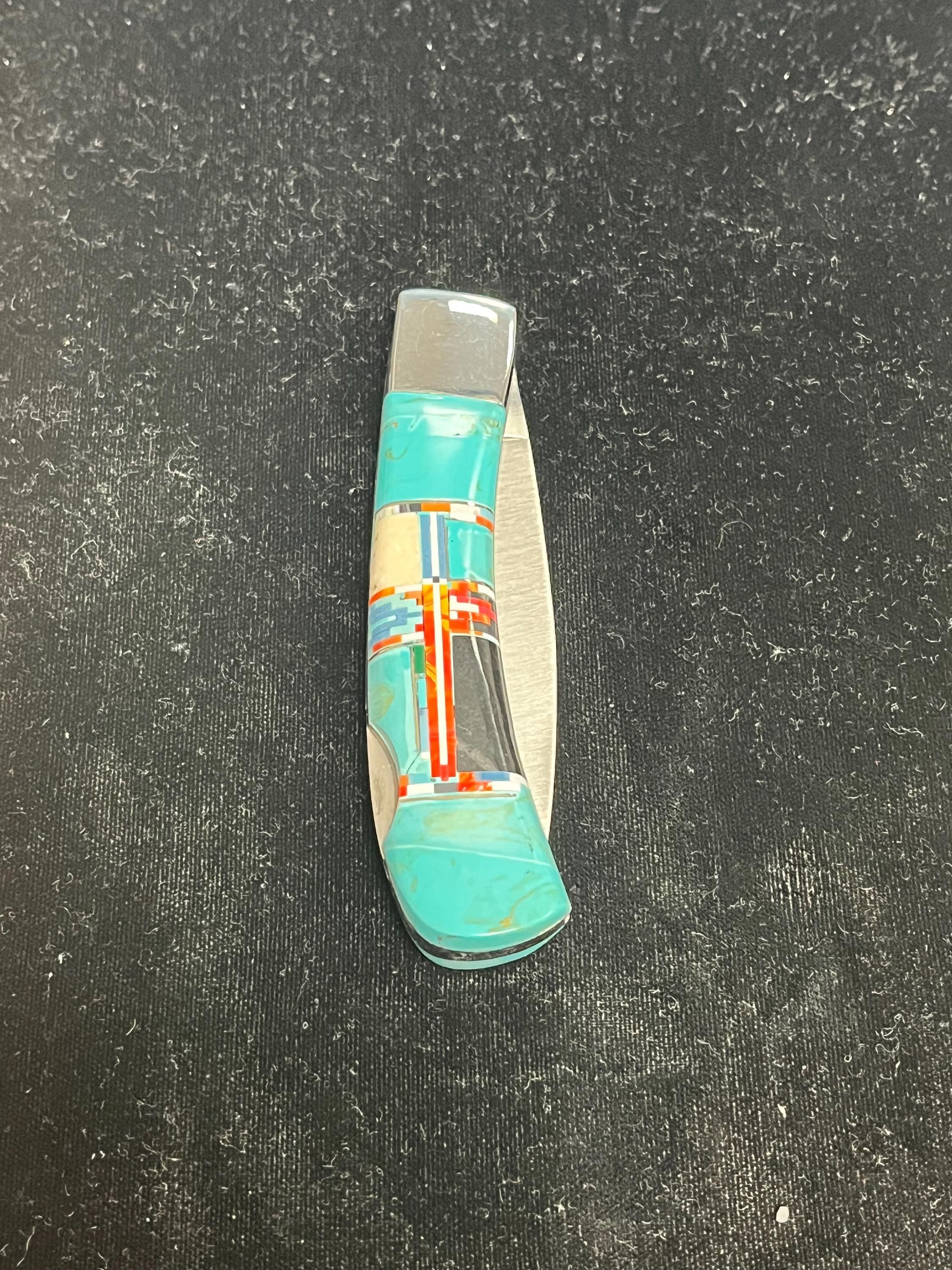 3.5 Inches Stainless Steel Turquoise Inlay Lockback Pocket Knife