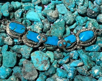 Genuine Indian Handcrafted Turquoise Zuni Snake Sterling Silver Pendant Necklace