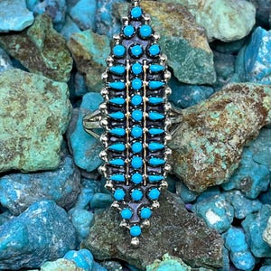 Size 7US Handmade Native Style Petit Points Turquoise Cluster Sterling Silver Ring