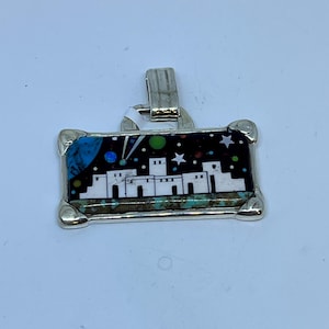 1.25 Inch Length Handmade Multi-stone Inlay Night Sky Planet City Sterling Silver Pendant
