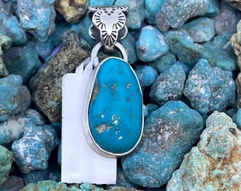 Pingente oval de prata esterlina estilo Navajo turquesa com 1,25 polegadas de comprimento feito à mão em forma de Bela Adormecida