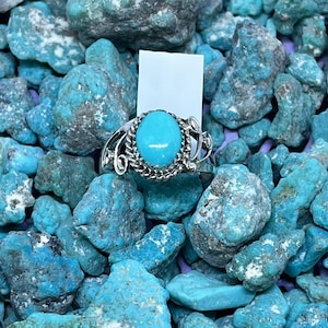 Size 7US Handmade Western Style Turquoise Sterling Silver Ring