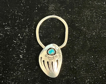 Handcrafted Navajo Turquoise Bear Paw Sterling Silver Key Chain