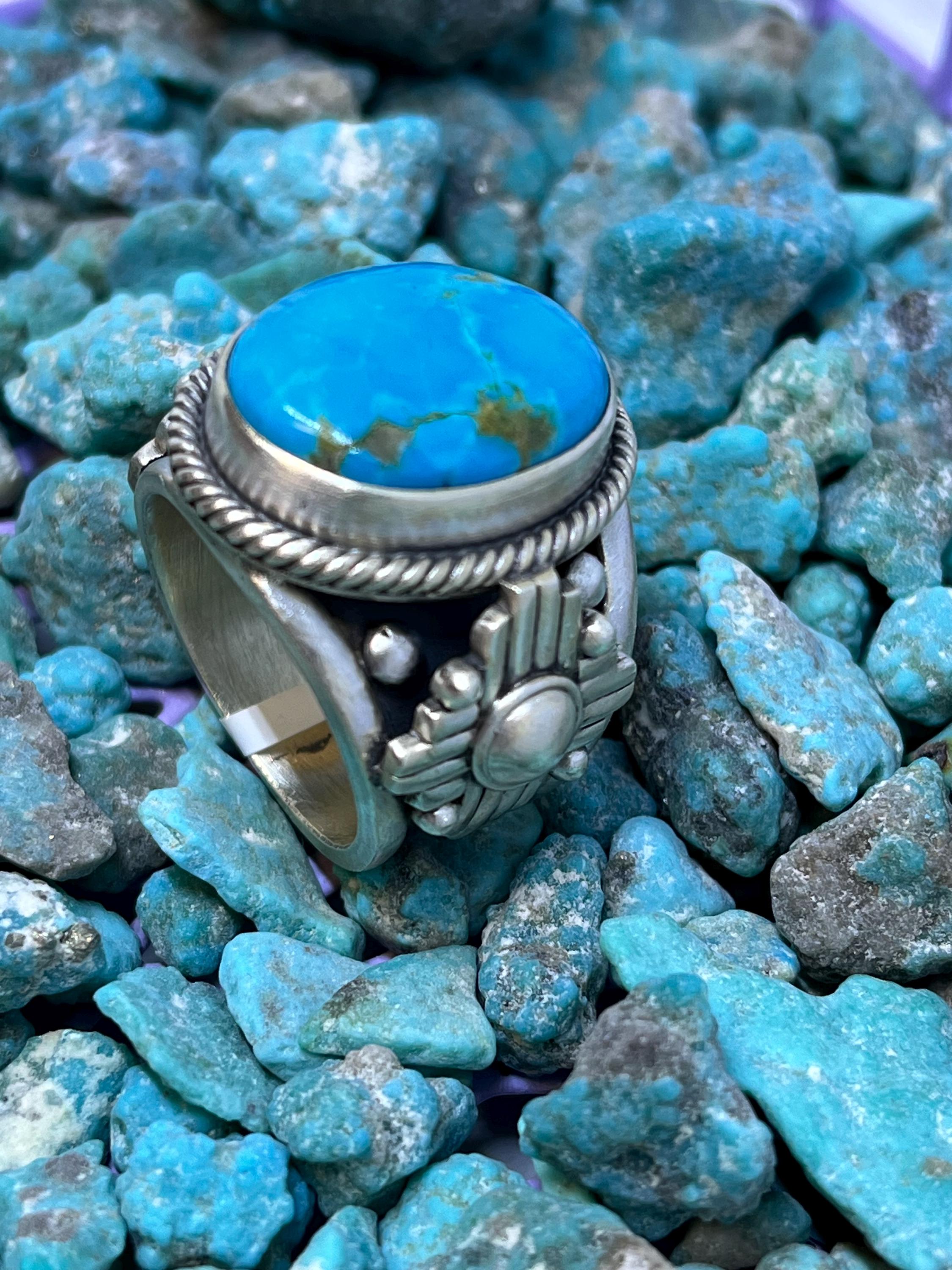 Size9.5us Handmade Zia Oval Turquoise Sterling Silver Ring - Etsy