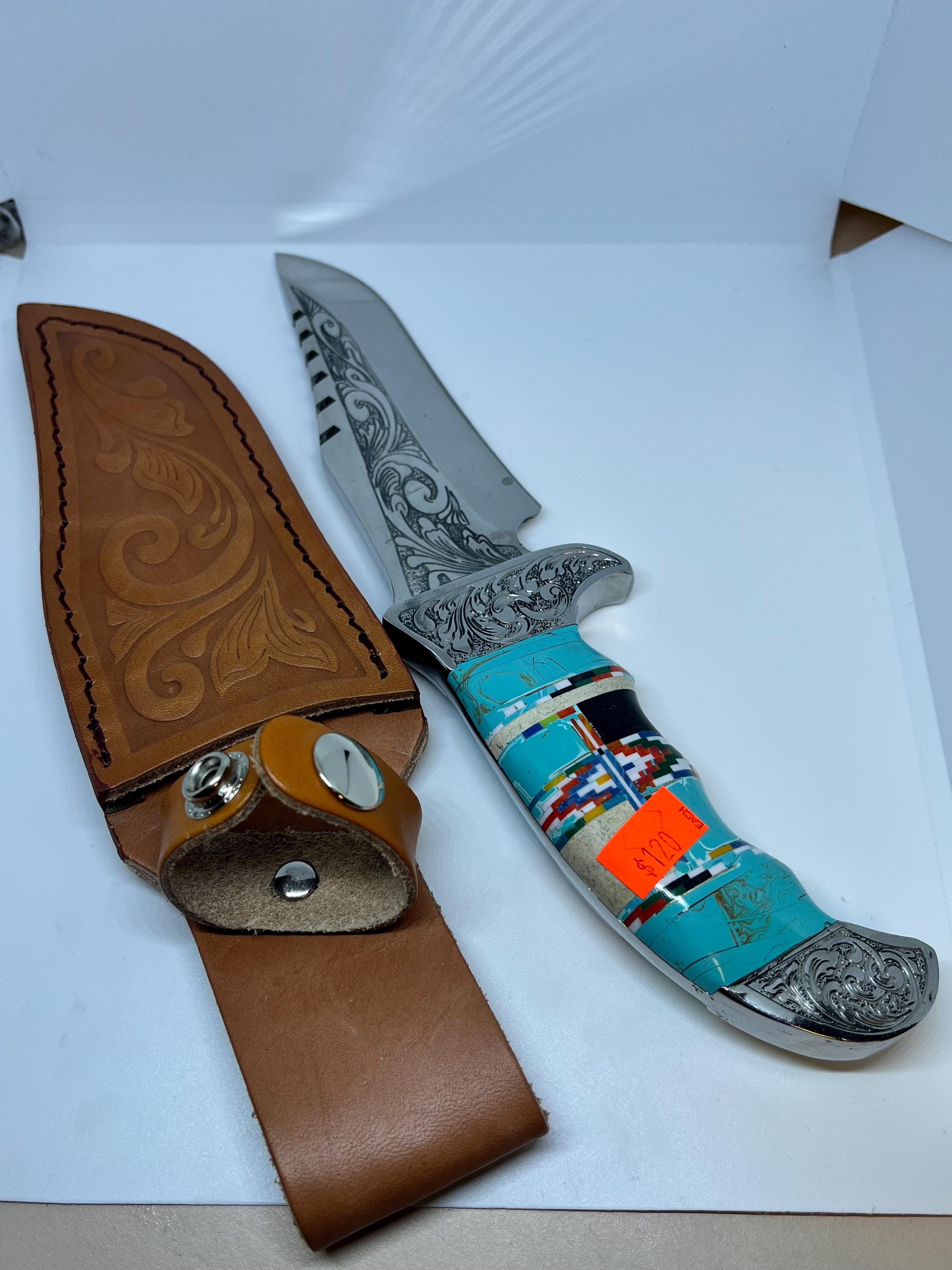 ネイティブアメリカン ナイフ ターコイズ ナバホ 長さ10.5インチの手作りターコイズインレイネイティブアメリカンナバホ