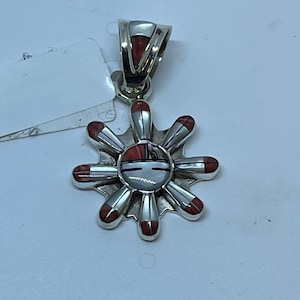 1.5 Inch Length Handmade Native Zuni Kachina Style Multi-color Stone Inlay Sterling Silver Pendant