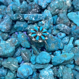 Handcrafted Turquoise Flower Cluster Sterling Silver Ring