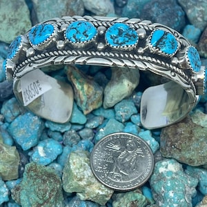 42 x 62 mm Handgemachter Native Navajo Zuni Stil Natürliche Matrix Türkis Sterling Silber Manschetten Armband
