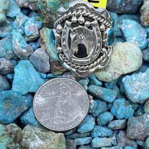 Size 11US Handmade Native Navajo Style Small Turquoise Horse Sterling Silver Ring