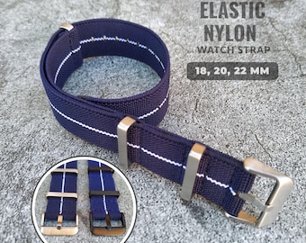 18mm 20mm 22 mm Elastic Single Pass Nylon Watch Strap: Silver or Black Hardware