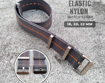 Correa de reloj de nailon elástico de 18/20/22 mm, hebilla plateada mate o negra, ajuste cómodo