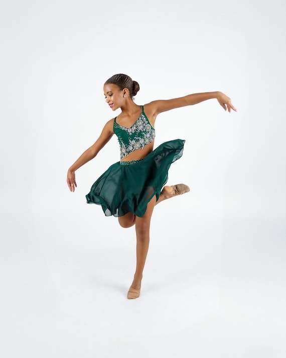 green lyrical dress Forest Jewel Handcrafted Custom Costume Dancewear