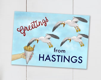 Funny Seagull Hastings Postcard