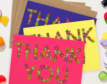 Set of SIX A6 THANK YOU Folded Floral Letter Cards