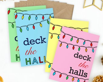 Set of Four Deck the Halls Christmas Cards