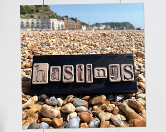 Hastings Town Black Sign Postcard