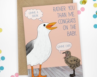 Sarcastic New Baby Congratulations Seagull Card