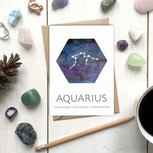 AQUARIUS Star Sign Constellation Galaxy Illustration | Birthday | New Baby Card