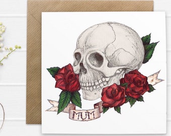 Skull And Rose Tattoo Style 'Mum' Mothers Day Card