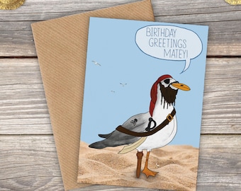 Pirate Seagull Birthday Card