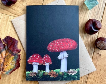 Set of FIVE A6 folded toadstool illustration notecards