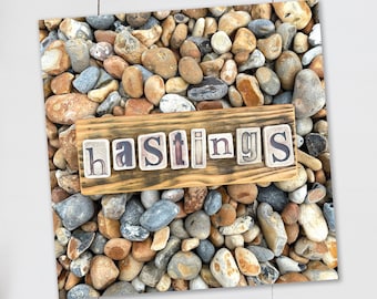 Hastings Beach Wooden Sign Postcard