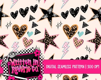 Stars and Hearts Seamless Pattern (PNG, 300 DPI) (Digital Download)