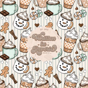 Naadloze kerstmok warme cacao: digitaal papier (PNG, 300 DPI) (digitale download)