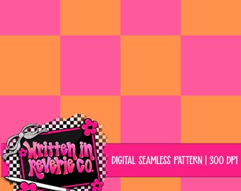 Pink and Orange Checkered Seamless Pattern | Swim Safe | 300 DPI