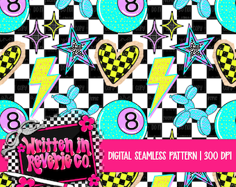 Monochrome Dreams Girly Grunge Seamless Pattern (PNG, 300 DPI) (Digital Download)
