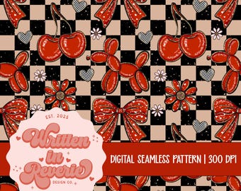 Balloon Dog Cherries Seamless Pattern: Digital Paper (PNG, 300 DPI) (Digital Download)
