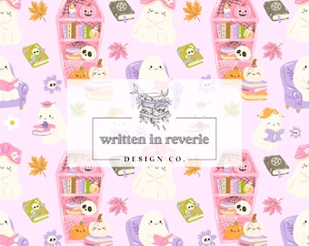 Pastel Halloween Ghost Book Club Seamless Pattern (PNG, Instant Download)