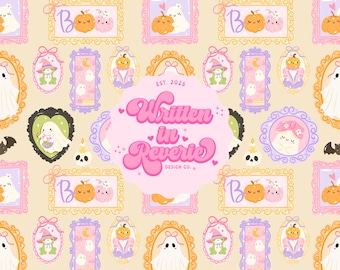 Kawaii Ghost Frames Seamless Pattern: Pastel Coquette Digital Paper (300 DPI)