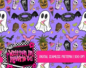 Spooky Summertime Ghost Seamless Pattern: Digital Download | 300 DPI