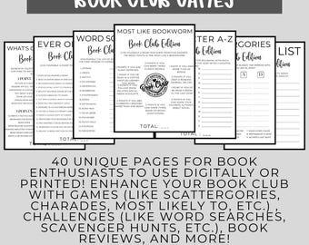 Bookworm Bundle | Book Club Games | Digital Download | 40 Unique Pages/Games