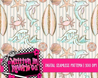 Preppy Striped Beach Seamless: Summer Surface Pattern | Digital Download | 300 DPI
