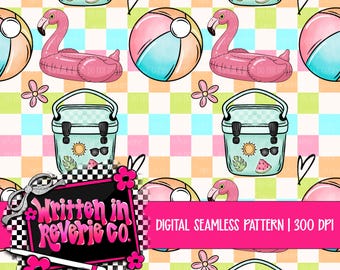 Bright Summer Checkered Pool Seamless Pattern: Coord Included! PNG, 300 DPI (Digital Download)