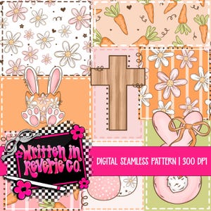 Pastel Easter Religious Patchwork Seamless Pattern: Digital Download, 300 DPI