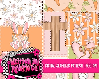 Patrón sin costuras de patchwork religioso de Pascua en tonos pastel: descarga digital, 300 DPI