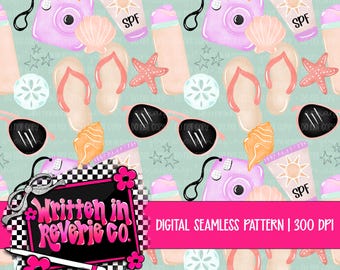 Preppy Coastal Cowgirl Western Seamless: Summer Surface Pattern | Digital Download | 300 DPI