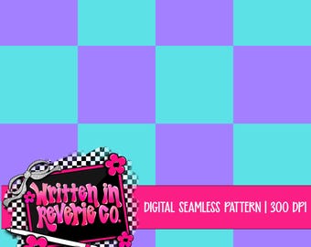 Aqua and Purple Checkered Seamless Pattern | 300 DPI
