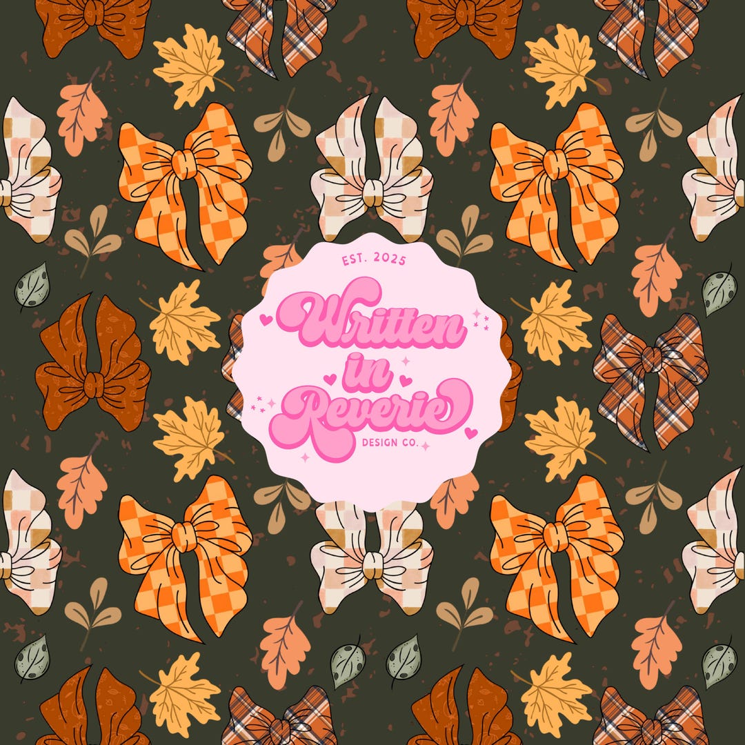 Coquette Fall Bows Seamless Pattern: Girly Autumn Design (PNG Digital ...