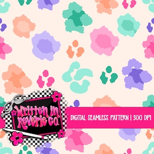 May include: Digital seamless pattern with abstract floral shapes in pink, orange, teal, and purple on a cream background. The design includes the text "Written in Reverie Co." and "DIGITAL SEAMLESS PATTERN | 300 DPI".