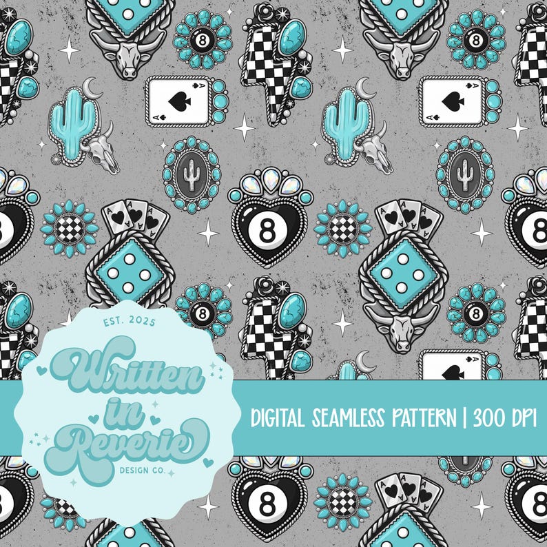 Western Turquoise Seamless Pattern: Digital Paper for Crafts (PNG, 300 ...