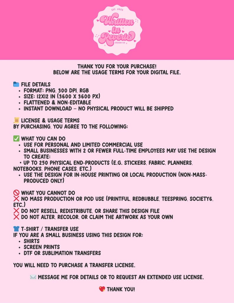 a list of usage terms for a digital file, including details about the file size, resolution, and distribution. The text is written in a clear and concise manner, and it is not overly descriptive or redundant.