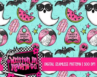 Sweet and Spooky Summer Ghost Seamless: Creepy Surface Pattern | Digital Download | 300 DPI