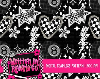 Monochrome Dreams Girly Grunge Seamless Pattern (PNG, 300 DPI) (Digital Download)