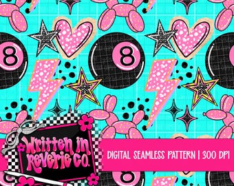 Monochrome Dreams Girly Grunge Seamless Pattern (PNG, 300 DPI) (Digital Download)