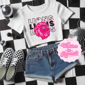 Preppy Pink Lions Mascot PNG: Retro School Spirit Graphic (Digital Download)