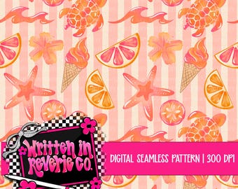 Pink and Orange Summer Sorbet Seamless Pattern | Swim Safe | 300 DPI